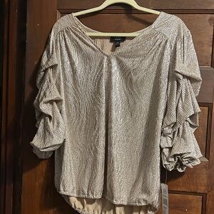MSK Shimmering Silver Ruffle Sleeve Blouse